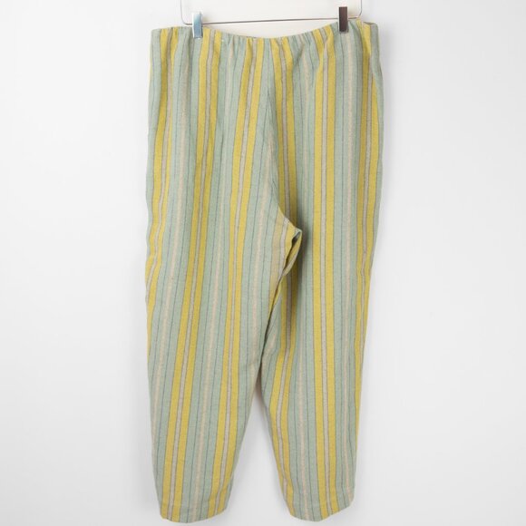 Soft Surroundings Caldera Stripe Pants Linen Blend Cropped Aqua Blue Size 16 - Picture 2 of 6